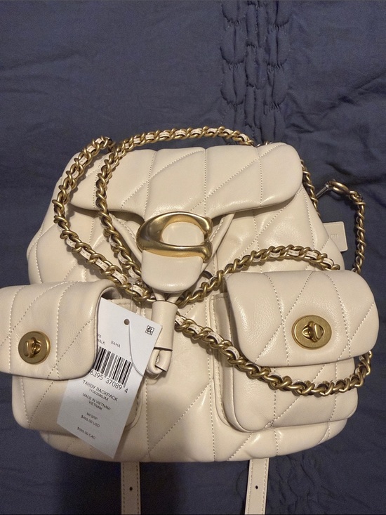 Coach Handbags - New With Tags 🎉Coach Cream Quilted Leather Backpack with Gold Chain Straps🎉